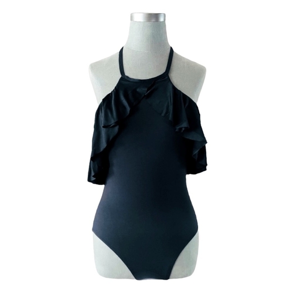Sexy LA BLANCA One Piece Black Bathing Suit Rushed Swimsuit for Women - Picture 3 of 7